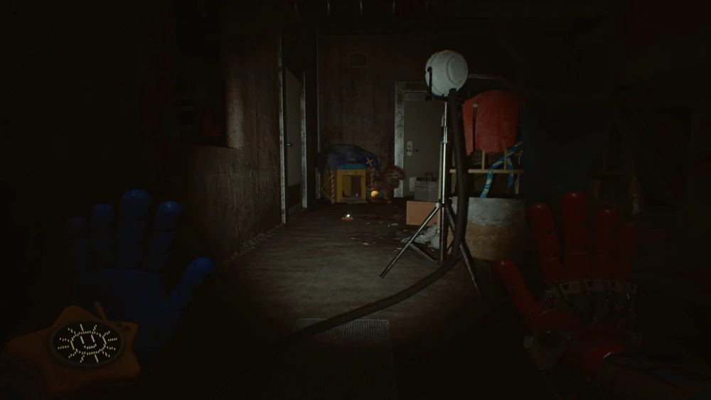 Dark maintenance room with equipment and spotlight in factory interior