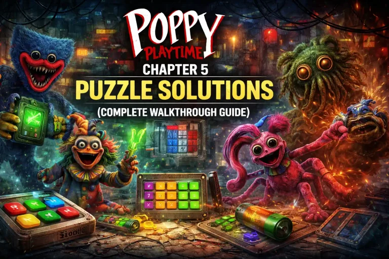 Poppy Playtime Chapter 5 puzzle solutions walkthrough thumbnail with factory puzzles and keypad codes.