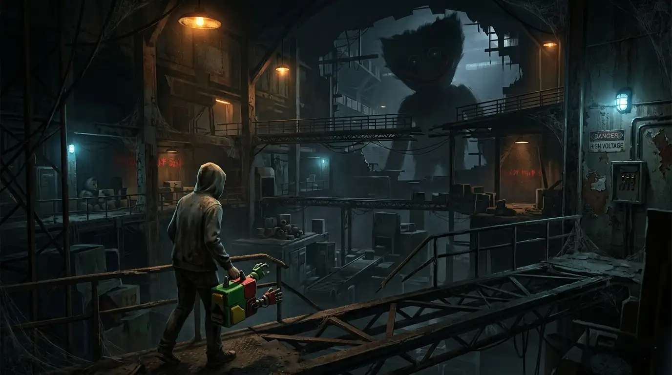 Poppy Playtime Chapter 4 gameplay scene inside factory environment